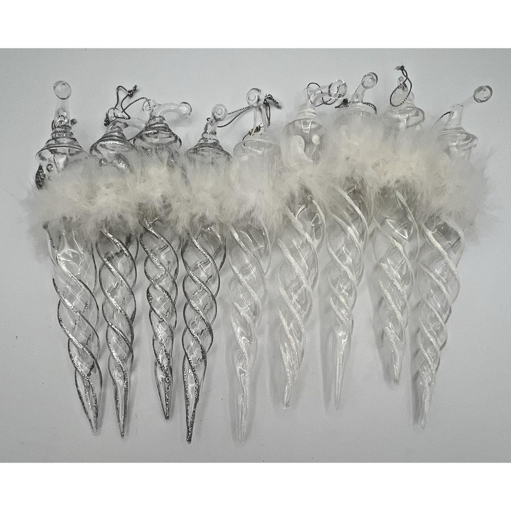 9 Glass Icicle Ornaments 1996 Feathers Hand Blown Vintage Large Lot T06347